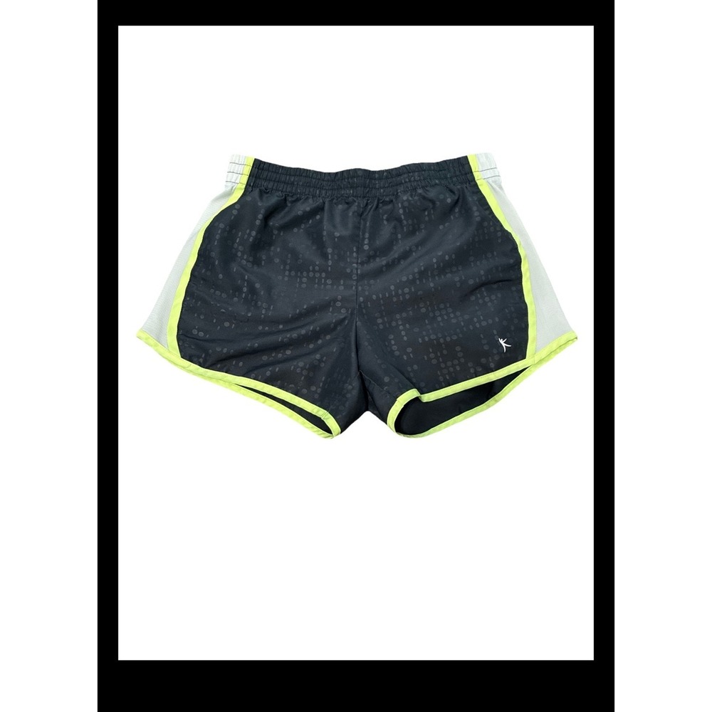 Danskin Now Womens Running Shorts Small Black NeonYellow Mesh Side Trim Athletic